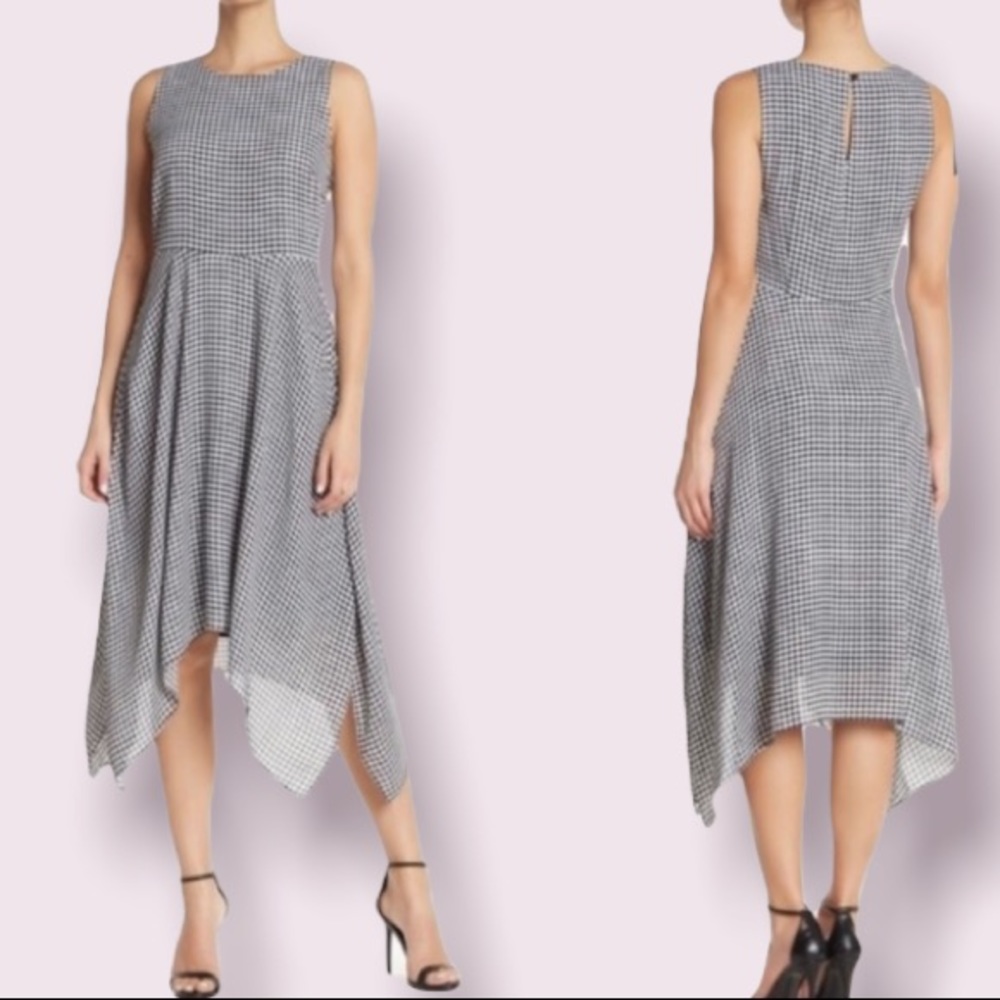 Philosophy Apparel Black Gingham Check Sleeveless Dress with a Sharkbite Hem